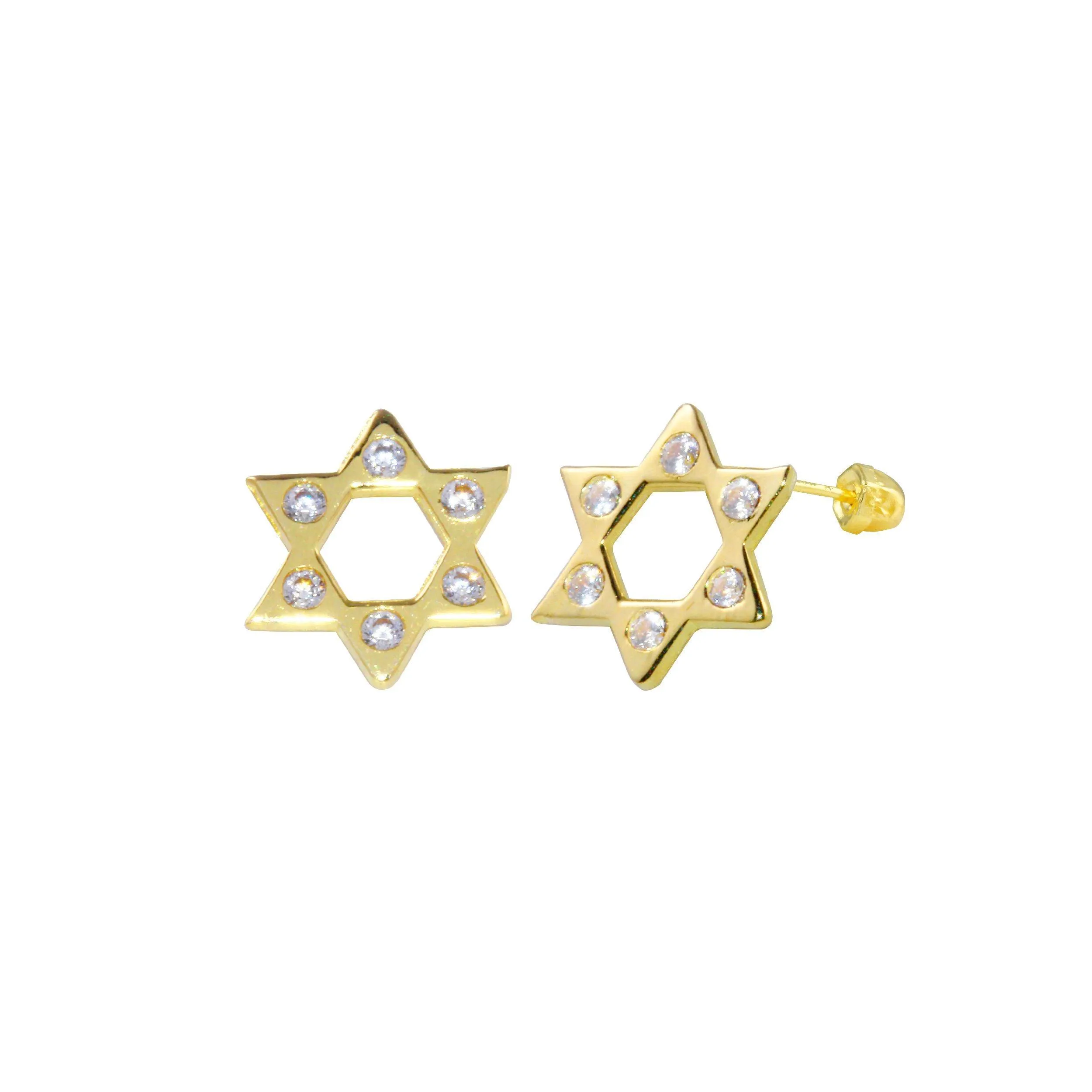 14E00340. - 14 Karat Yellow Gold CZ Star of David Screw Back Earring