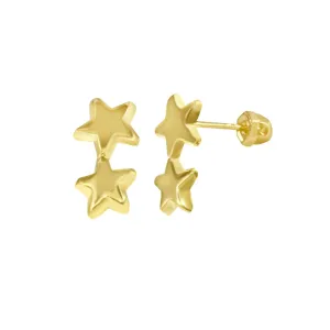 14E00378. - 14 Karat Yellow Gold Double Star Screw Back Earring