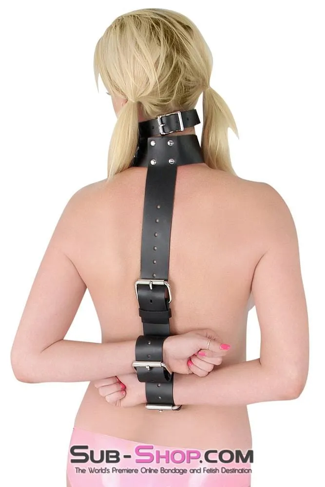 1741A-BLK      2" Collar to Wrist Restraint, Black Leather - LAST CHANCE - Final Closeout!