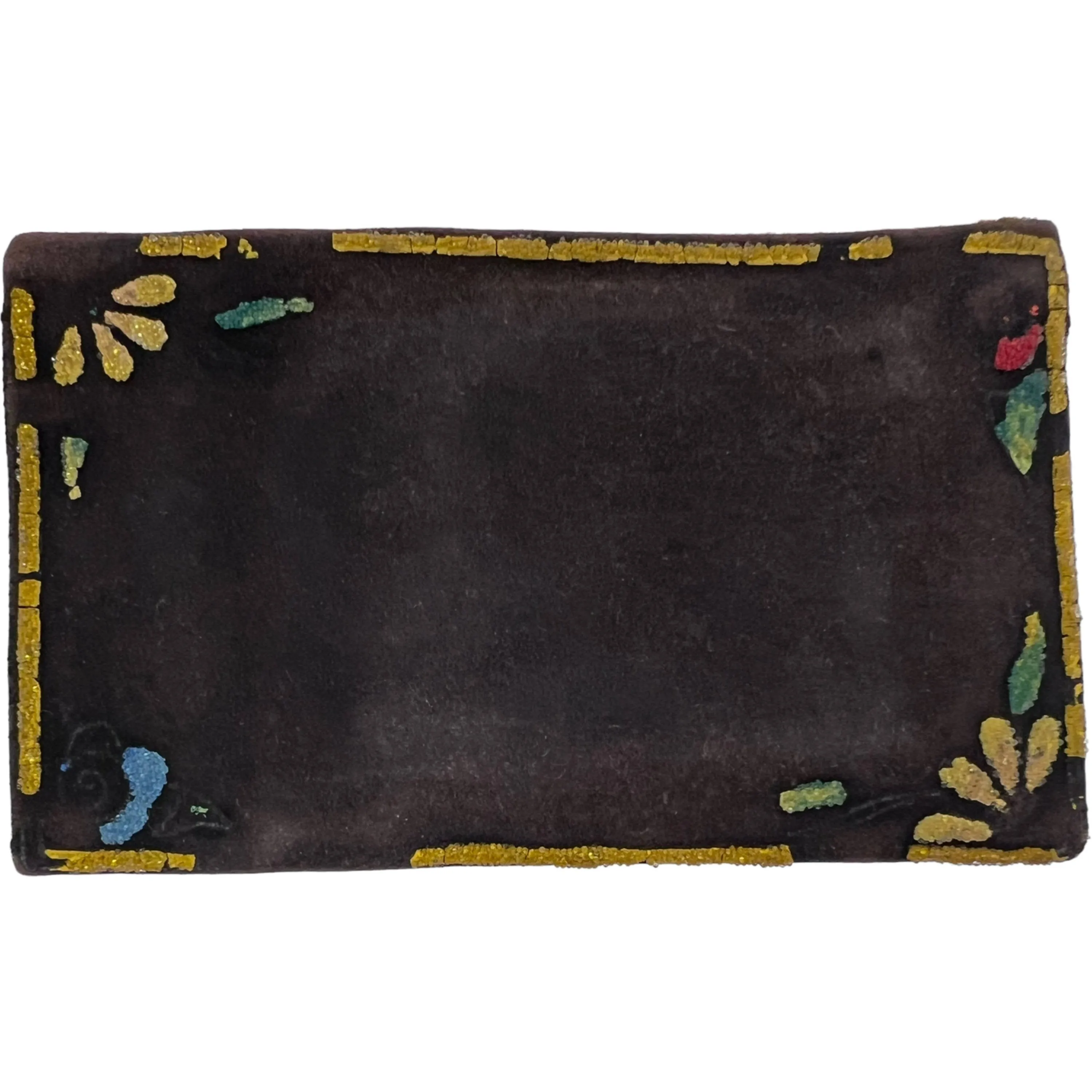 Art Deco 1920s Beaded Wallet Brown Suede Leather