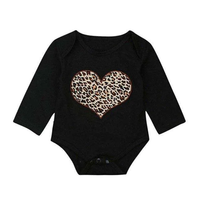 Black Leopard Heart Long-Sleeved Bodysuit (MRK X)