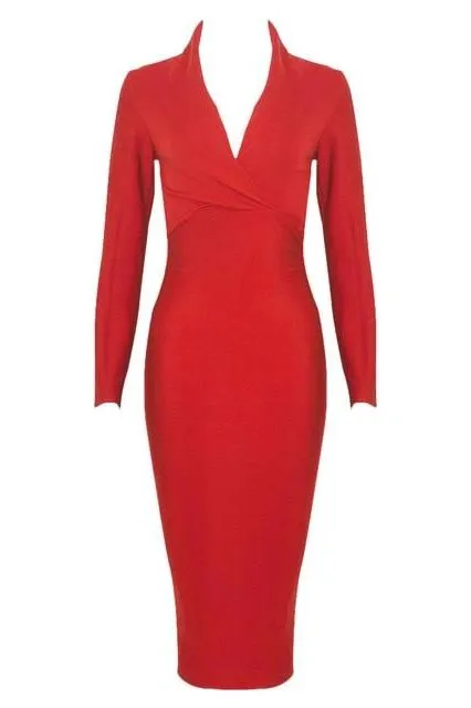 Blaire Long Sleeve Bandage Dress - Lipstick Red