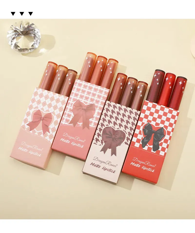 Dragon Ranee 3pc Bow Knot Style Long Lasting Waterproof Matte Lipstick Set