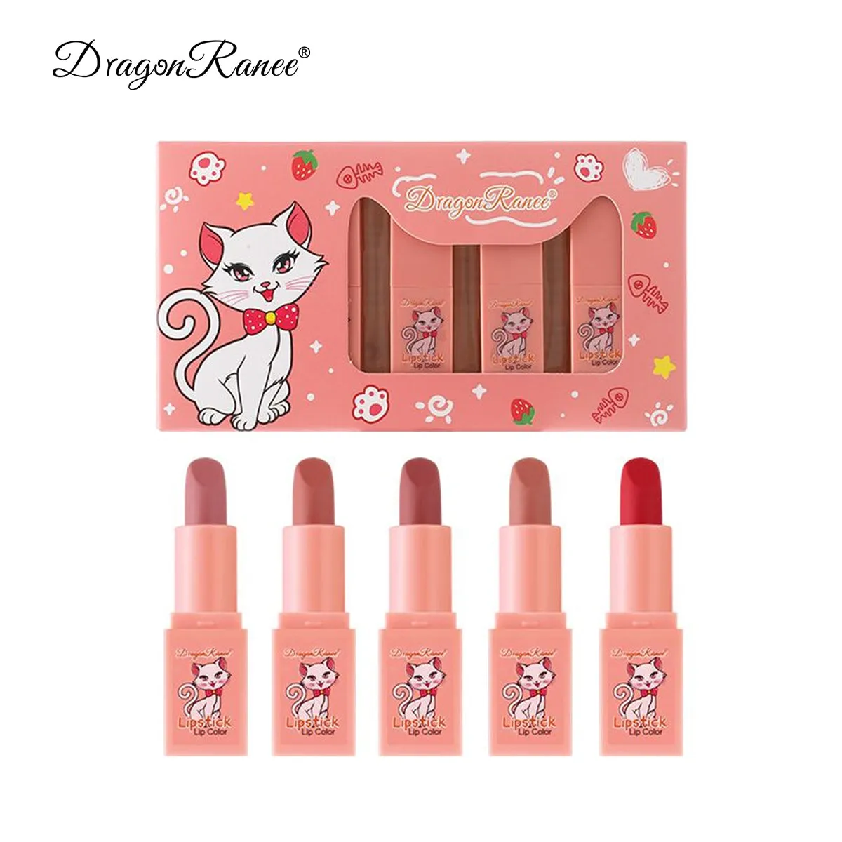 Dragon Ranee Set Of 5 Colors Makeup Matte Lipstick Non Stick Cup For Girls Moisturizing & Waterproof For Girl And For Women