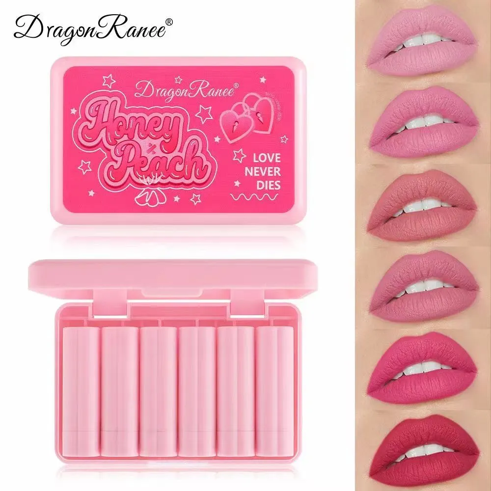 Drogan Ranee Honey Peach Set 6 Pieces Lipstick Long-lasting, Moisturizing And Matte Lipstick