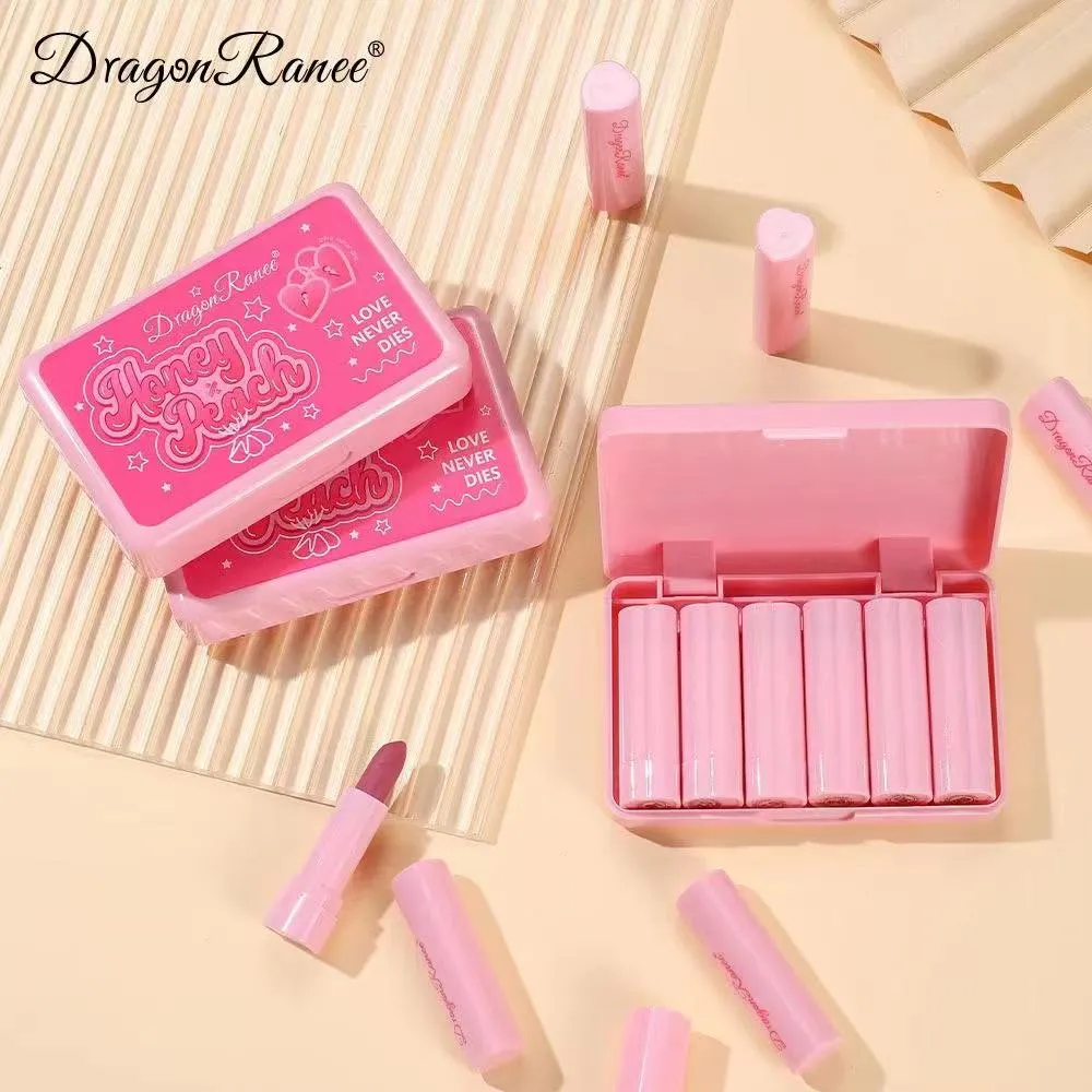 Drogan Ranee Honey Peach Set 6 Pieces Lipstick Long-lasting, Moisturizing And Matte Lipstick