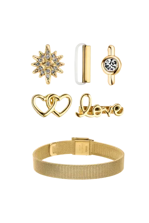 Love-Mesh Strap-Set with 5 Charms Gold