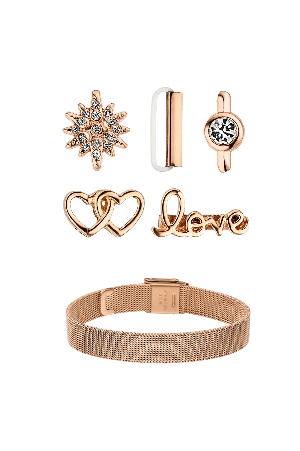 Love-Mesh Strap-Set with 5 Charms Rose Gold