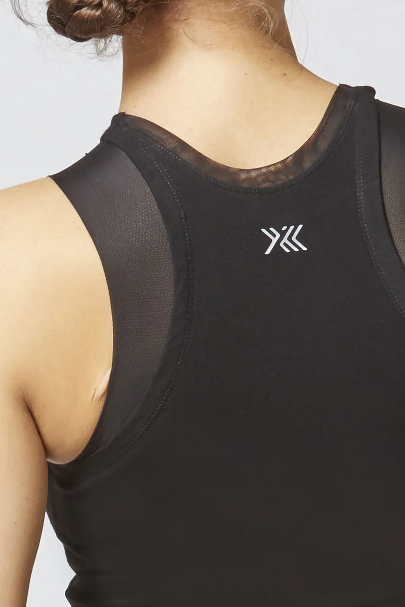 Mesh Shoulder Detail Fitted Gym Vest Black