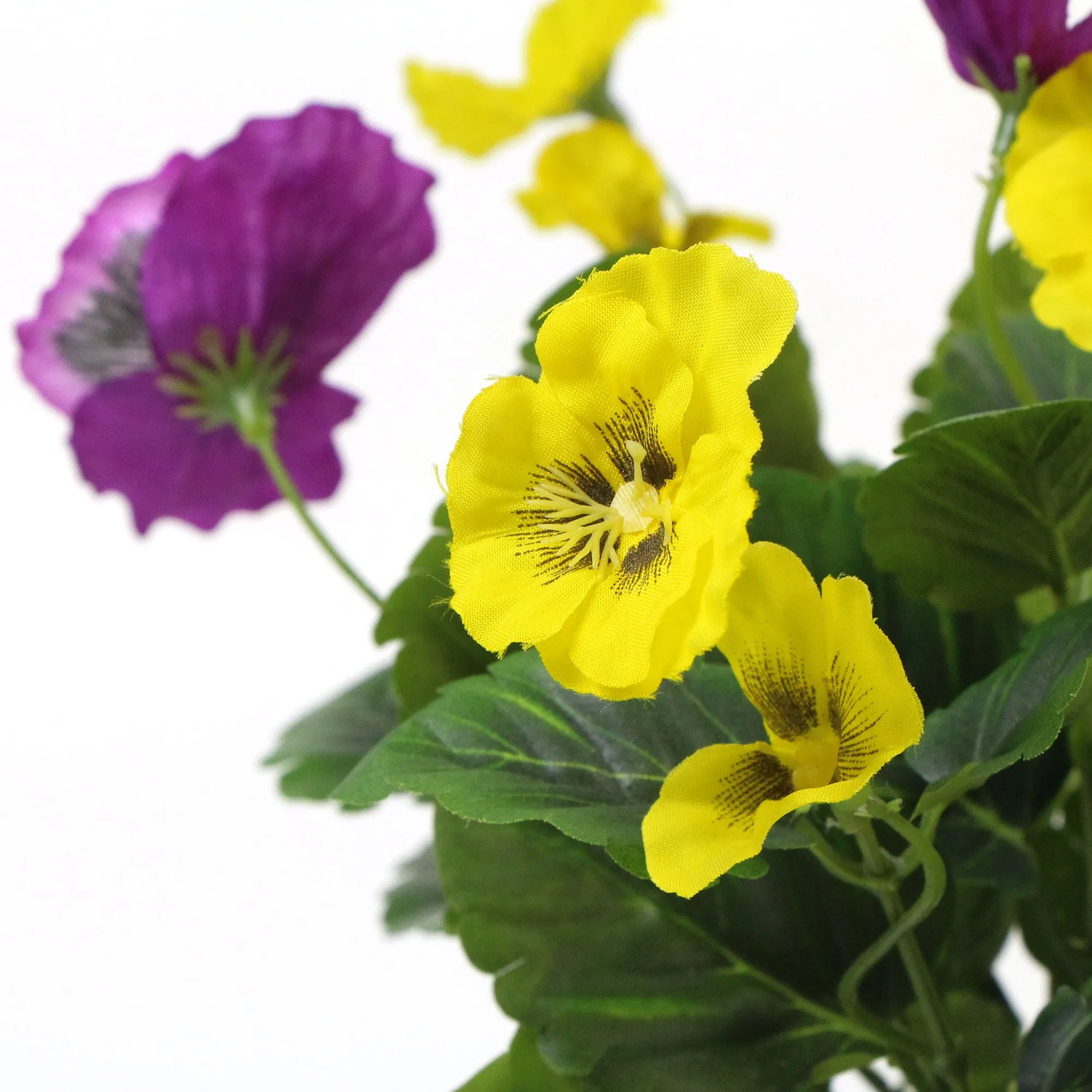 Mixed Pink And Yellow Flowering Potted Artificial Pansy Plants 25cm