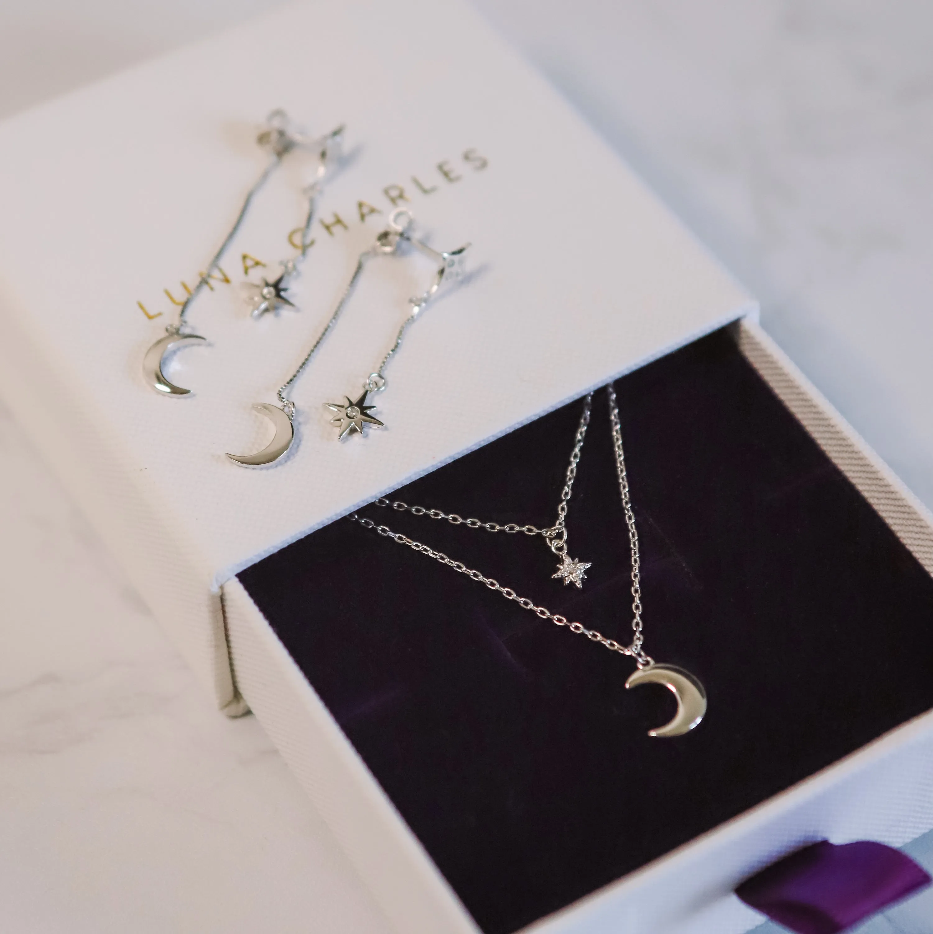 Moon & Star Layering Gift Set | Necklace & Earrings | 925 Sterling Silver