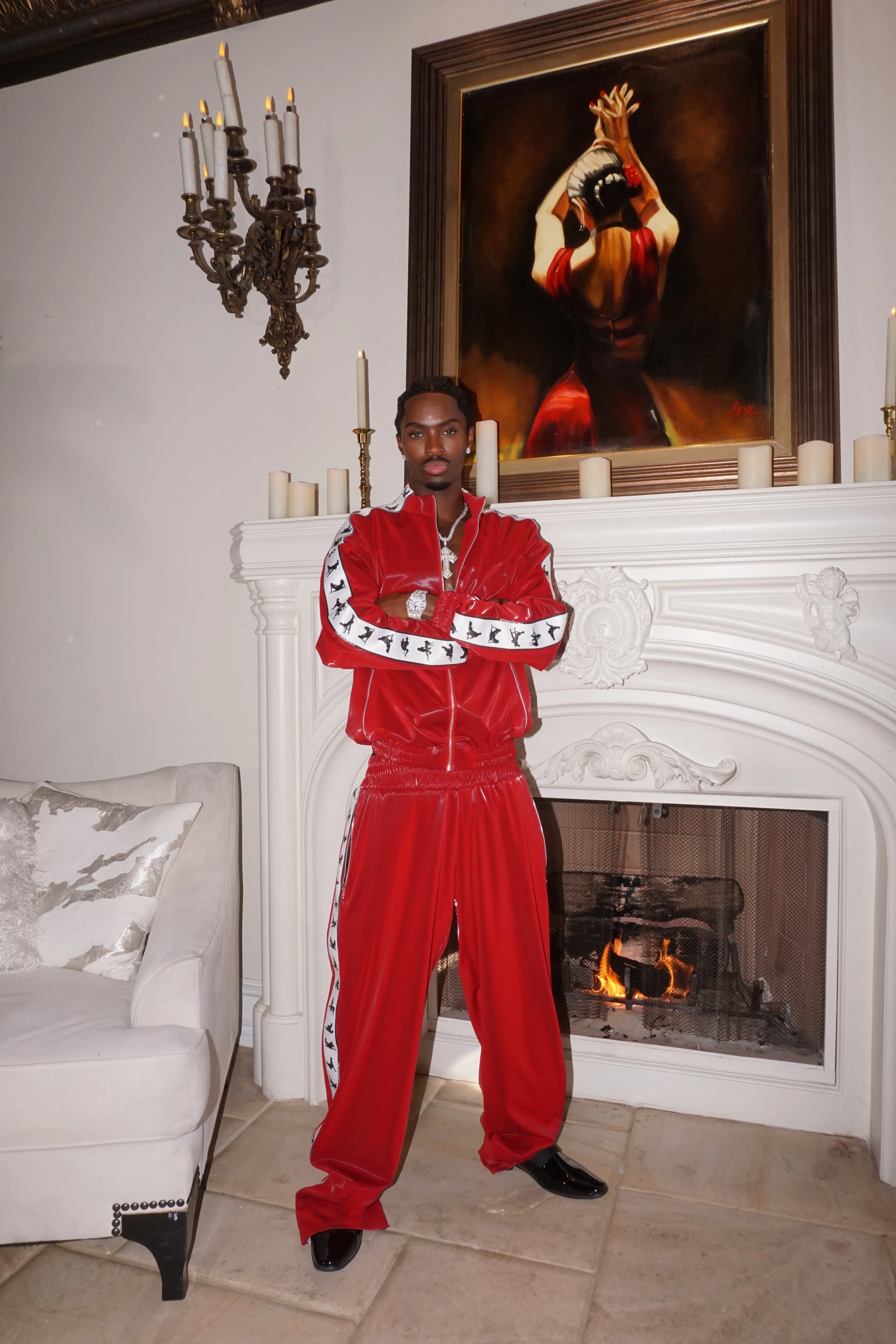 S*x Tape Tracksuit Jacket Wet Look Red